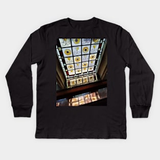 Light through a stained glass window in Cragside House - Northumberland, UK Kids Long Sleeve T-Shirt